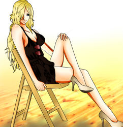 Rule 34 1girl, blonde hair, breasts, chair, cleavage, domino (one piece), h...