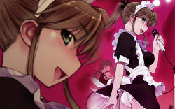 Rule 34 | apron, breasts, highres, maid, maid apron, microphone, panties, underwear, wallpaper, zoom layer