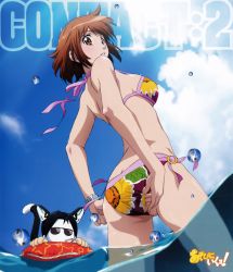 Rule 34 | 1girl, absurdres, adjusting clothes, adjusting swimsuit, animal ears, asobi ni iku yo!, ass, assistaroid, back, bikini, black hair, breasts, brown eyes, brown hair, butt crack, cat ears, cat tail, chibi, cigarette, cloud, colored skin, copyright name, cover, cowboy shot, day, dutch angle, dvd cover, english text, floral print, flower, from behind, from side, highres, innertube, kinjou manami, large breasts, legs apart, logo, looking at viewer, looking back, mouth hold, no nose, o-ring, o-ring bikini, o-ring bottom, ocean, official art, parted lips, print bikini, ribbon, robot, scan, short hair, side-tie bikini bottom, sideboob, sky, smoking, standing, star (symbol), star print, strap gap, submerged, sunflower, swim ring, swimsuit, tail, thigh gap, underboob, wading, watch, water, water drop, white skin, wristwatch, yun-fat