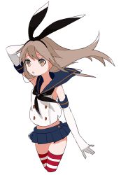 Rule 34 | 10s, 1girl, bad id, bad pixiv id, blonde hair, brown eyes, elbow gloves, enji (nk), gloves, hairband, kantai collection, long hair, sailor collar, shimakaze (kancolle), skirt, striped clothes, striped thighhighs, thighhighs