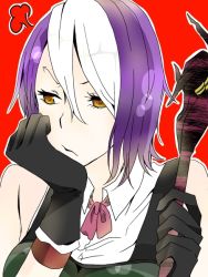 Rule 34 | 1girl, angry, fairy tail, gloves, image sample, mary hughes, multicolored hair, pixiv sample, purple hair, resized, short hair, solo, two-tone hair, upset, wand, white hair