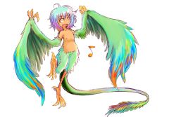 Rule 34 | 1girl, feathered wings, female focus, harpy, messy hair, monster girl, open mouth, original, seirei (mimi toka), simple background, solo, white background, wings