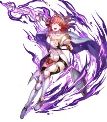 Rule 34 | armor, aura, black thighhighs, celica (fire emblem), corruption, dark persona, detached collar, duma (fire emblem), evil smile, fire emblem, fire emblem echoes: shadows of valentia, fire emblem heroes, fujikawa arika, full body, glowing, highres, holding, holding sword, holding weapon, long hair, nintendo, official art, possessed, possession, red armor, red eyes, red hair, smile, solo, sword, thighhighs, transparent background, weapon, white armor