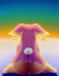 Rule 34 | 1girl, absurdres, animal ears, ass, audino, creatures (company), dibujosv12, feet, female focus, from behind, full body, furry, furry female, game freak, gen 5 pokemon, gradient background, highres, nintendo, nude, pokemon, pokemon (creature), pokemon bw, pussy, simple background, sitting, solo, tail, uncensored