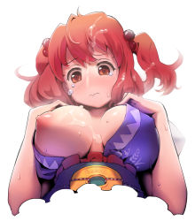 Rule 34 | 1girl, bad id, bad pixiv id, blush, breasts, breasts apart, cum, cum on body, cum on breasts, cum on upper body, ddal, face, facial, hair bobbles, hair ornament, highres, large breasts, nipples, onozuka komachi, puffy nipples, red eyes, red hair, short hair, solo, tears, touhou, twintails, two side up, upset, wavy mouth