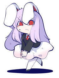 Rule 34 | 1girl, animal ears, black footwear, black jacket, blazer, blush stickers, chahan (fried rice0614), closed mouth, collared shirt, full body, highres, jacket, light purple hair, long hair, long sleeves, necktie, one-hour drawing challenge, pantyhose, pink skirt, rabbit ears, red eyes, red necktie, reisen udongein inaba, shirt, shoes, simple background, skirt, solo, touhou, white background, white pantyhose, white shirt
