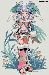 Rule 34 | 1girl, alternate costume, blue eyes, blush, breasts, cape, curly hair, enotou (enotou moi), feathers, full body, gloves, hat, head wings, long hair, medium breasts, melia antiqua, navel, nintendo, silver hair, simple background, solo, tribal, wings, xenoblade chronicles (series), xenoblade chronicles 1