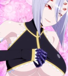 Rule 34 | 10s, 1girl, arthropod girl, bare shoulders, breasts, extra eyes, female focus, highres, insect girl, large breasts, monster girl, monster musume no iru nichijou, rachnera arachnera, red eyes, screencap, short hair, solo, spider girl, stitched, third-party edit, underboob