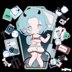 Rule 34 | 1girl, aki no koromo, animated, animated gif, barefoot, blinking, bloomers, blue eyes, blue hair, blush stickers, bone, book, camisole, chibi, chinese commentary, closed mouth, commentary request, controller, demon horns, demon tail, digital media player, enomoto noa, frilled pillow, frills, frown, game controller, ghost, horns, ipod, looking at viewer, lying, mirror, navel, nintendo switch, on back, pillow, pitchfork, ribbon-trimmed bloomers, ribbon trim, saibou shinkyoku, solo, tail, toothbrush, toothpaste, transparent background, underwear, underwear only, white bloomers, white camisole