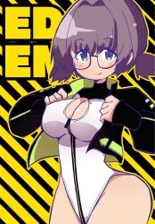 1girl alice_gear_aegis black-framed_eyewear breasts cleavage companion/af glasses highres hys-d komazoi_eden purple_hair