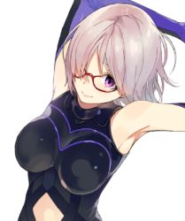 Rule 34 | bare shoulders, elbow gloves, fate/grand order, fate (series), glasses, gloves, hair over one eye, lowres, mash kyrielight, purple eyes, sasamori tomoe, short hair, silver hair, solo