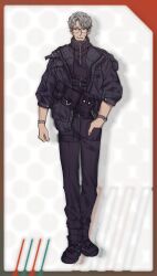 Rule 34 | 1boy, absurdres, alternate costume, aqua eyes, arurandeisu, beard, belt, black footwear, black jacket, black pants, black sweater, boots, bracelet, clenched hand, facial hair, full body, glasses, grey hair, hand in pocket, highres, hikariemochi, holostars, jacket, jewelry, looking at viewer, male focus, mature male, open clothes, open jacket, pants, parted bangs, parted lips, short hair, smile, solo, sweater, teeth, turtleneck, turtleneck sweater, upper teeth only, utility belt, virtual youtuber, watch, wristwatch, zipper, zipper pull tab