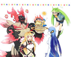 Rule 34 | 3girls, bad id, bad pixiv id, blonde hair, blue hair, glasses, gnome, gnome (tales), gradient hair, green hair, ifrit, ifrit (tales), milla maxwell, multicolored hair, multiple girls, navel, pale skin, pointy ears, red eyes, sen nai, sylph, sylph (tales), tales of (series), tales of xillia, undine, undine (tales)