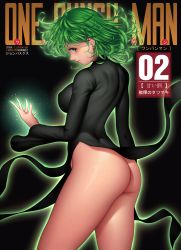 Rule 34 | 1girl, absurdres, aged up, alternate breast size, ass, black dress, blush, bottomless, curly hair, dress, fabulosovasquez, floating, floating clothes, glowing, green eyes, green hair, highres, huge ass, juan romero, looking at viewer, no panties, one-punch man, shoes, skin tight, solo, tatsumaki, telekinesis, thick thighs, thighs