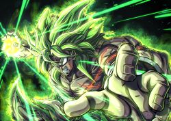 Rule 34 | 1boy, absurdres, angry, aura, biceps, black background, blank eyes, bracer, broly (dragon ball super), cape, clenched teeth, collarbone, commentary request, dragon ball, dragon ball super, dragon ball super broly, energy, energy ball, fur cape, glowing scar, green cape, green hair, hands up, highres, legendary super saiyan, male focus, mocky art, muscular, muscular male, outstretched arm, pectorals, scar, scar on arm, scar on chest, scar on face, solo, spiked hair, super saiyan, teeth, topless male, v-shaped eyebrows, veins, waist cape