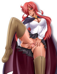 Rule 34 | 00s, 1girl, bar censor, boots, breasts, censored, cleavage, hair over one eye, kirche augusta frederica von anhalt zerbst, leg lift, long hair, no panties, pussy, pussy juice, red hair, skirt, solo, spread pussy, thigh boots, thighhighs, yumeno naka, zero no tsukaima