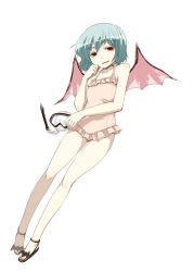 Rule 34 | 1girl, bat wings, blue hair, casual one-piece swimsuit, diving mask, female focus, flat chest, frilled swimsuit, frills, goggles, hota, one-piece swimsuit, red eyes, remilia scarlet, short hair, solo, swimsuit, touhou, wings