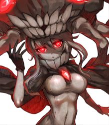 Rule 34 | 10s, 1girl, abyssal ship, bad id, bad pixiv id, black gloves, bodysuit, breasts, cape, gloves, glowing, glowing eyes, kantai collection, large breasts, long hair, looking at viewer, monster, pale skin, personification, red eyes, silver hair, skin tight, solo, wadani hitonori, wo-class aircraft carrier