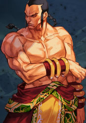 Rule 34 | 1boy, 2022, asian, bangle, black hair, bracelet, braid, braided ponytail, chinese clothes, clothes around waist, evolution championship series, feng wei, hungry clicker, jewelry, male focus, muscular, muscular male, namco, nose, pectorals, solo, tekken, tekken 7, topless male, vambraces