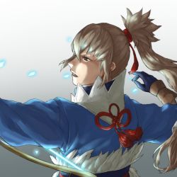Rule 34 | 1boy, bow (weapon), fire emblem, fire emblem fates, gloves, holding, holding weapon, japanese clothes, male focus, nintendo, ponytail, red eyes, silver hair, solo, takumi (fire emblem), weapon