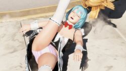 Rule 34 | 2girls, 3d, ass, blonde hair, blue hair, bow, bow panties, breasts, cleavage, closed eyes, clothes lift, cuffs, dead or alive, dead or alive 6, glasses, hair ornament, highres, jewelry, long hair, maid, multiple girls, nico (doa), open mouth, panties, ring, ryona, screencap, short hair, skirt, skirt lift, small breasts, spread legs, striped clothes, striped panties, thighhighs, tina armstrong, underwear