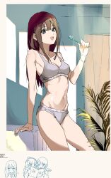 Rule 34 | bloom into me15, bra, groin, highres, idolmaster, idolmaster cinderella girls, idolmaster cinderella girls starlight stage, looking at viewer, midriff, navel, shibuya rin, smile, sports bra, toothbrush, underwear