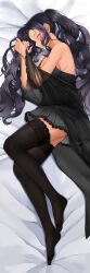 Rule 34 | 1girl, absurdres, black hair, black nightgown, black thighhighs, blush, bow, breasts, closed eyes, dark-skinned female, dark skin, eyelashes, feet, highres, landacdeus, long hair, lying, nightgown, nijisanji, nijisanji en, o-ring, on side, parted lips, red bow, red nails, scarle yonaguni, scarle yonaguni (3rd costume), second-party source, solo, thighhighs, two-tone nails, virtual youtuber, white nails