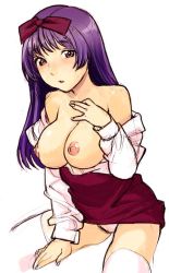 Rule 34 | 1girl, breasts, large breasts, nekomata naomi, nipples, open clothes, open shirt, original, shirt, solo, thighhighs