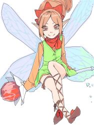 Rule 34 | 1girl, akinbo (hyouka fuyou), closed mouth, dress, fairy, fairy wings, full body, long hair, looking at viewer, pointy ears, saga, saga 2, short hair, simple background, smile, solo, white background, wings