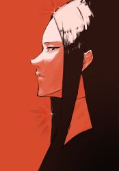 Rule 34 | 1other, 666 axa, bort, from side, gem uniform (houseki no kuni), highres, houseki no kuni, limited palette, long hair, looking at viewer, parted lips, profile, red background, sidelocks, sparkle, upper body