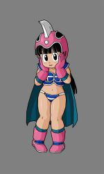 Rule 34 | 1girl, black hair, breasts, chi-chi (dragon ball), cleavage, dragon ball, gloves, helmet, highres, looking at viewer, navel, thick thighs, thighs, wide hips
