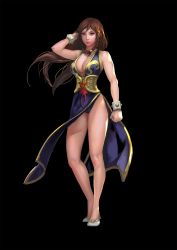 Rule 34 | 1girl, alternate costume, alternate hair length, alternate hairstyle, bad id, bad pixiv id, bare legs, black background, black dress, black panties, braid, breasts, brown eyes, brown hair, capcom, china dress, chinese clothes, chun-li, chunlieater, cleavage, clenched hand, dress, eyeliner, flats, full body, hand in own hair, highres, large breasts, lips, lipstick, long hair, makeup, no socks, nose, panties, pantyshot, pelvic curtain, sash, side braid, sleeveless, sleeveless dress, solo, standing, street fighter, street fighter v, studded bracelet, twin braids, underwear