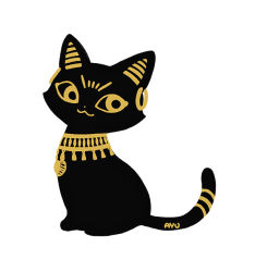Rule 34 | :3, animal focus, ayu (mog), black theme, cat, closed mouth, commentary, earrings, english commentary, from side, gold, hoop earrings, jewelry, looking back, mixed-language commentary, original, signature, simple background, solo, tail, tail ornament, white background