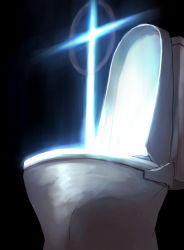 Rule 34 | absurdres, bidet, black background, commentary, cross, glowing, highres, lens flare, neon genesis evangelion, no humans, parody, shiburingaru, solo, toilet, what