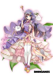 Rule 34 | belt, blue eyes, breasts, brown hair, eyes visible through hair, flower knight girl, full body, gem, glasses, highres, kagami (flower knight girl), long hair, looking at viewer, pearl (gemstone), smile, solo, standing, tagme, thighhighs, veil, very long hair, white background, white thighhighs