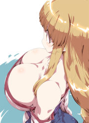 Rule 34 | 1girl, arc the lad, arc the lad ii, bare shoulders, blonde hair, braid, breasts, cleavage, detached sleeves, downblouse, from above, hime cut, huge breasts, jpeg artifacts, lieza (arc the lad), long hair, pointy ears, sidelocks, solo, tokyo (great akuta), water