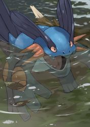 Rule 34 | creatures (company), game freak, gen 3 pokemon, highres, leaf, nintendo, no humans, partially submerged, pokemon, pokemon (creature), pokemon rse, solo, swampert, tesshii (riza4828), water, water surface