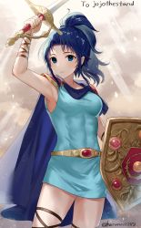 Rule 34 | 1girl, abs, absurdres, blue eyes, blue hair, breasts, fire emblem, fire emblem: mystery of the emblem, fire emblem: new mystery of the emblem, fire emblem (object), haru (nakajou-28), highres, kris (female) (fire emblem), kris (fire emblem), nintendo, ponytail, shield, small breasts, solo, sword, thighs, weapon