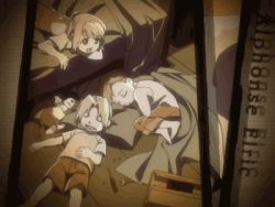 Rule 34 | 1girl, 2boys, alphonse elric, animated, animated gif, blonde hair, brothers, child, den (fma), dog, edward elric, fullmetal alchemist, lowres, multiple boys, puppy, screwdriver, short hair, siblings, sleeping, square enix, toolbox, winry rockbell, wrench, aged down