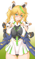 Rule 34 | 10s, blonde hair, blush, grabbing another&#039;s breast, breasts, eyebrows, gene (pso2), grabbing, green eyes, large breasts, phantasy star, phantasy star online 2, star (symbol)
