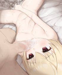 Rule 34 | 1boy, 1girl, absurdres, andou tazusa, assault lily, blonde hair, blush, breasts, censored, character request, cleaning fellatio, commission, completely nude, cum, cum in mouth, cumdrip, fellatio, female masturbation, hair between eyes, hair down, hetero, highres, long hair, looking at viewer, lying, masturbation, mosaic censoring, navel, nipples, nude, on back, oral, penis, red eyes, shiny skin, skeb commission, small breasts, solo focus, spread legs, sweat