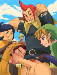 Rule 34 | 5boys, buranko!, fellatio, groose, group sex, hand on head, link, male focus, multiple boys, naughty face, nintendo, oral, outdoors, penis, pipit, size difference, tagme, the legend of zelda, the legend of zelda: skyward sword, yaoi