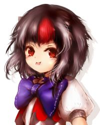 Rule 34 | 1girl, :p, amano jack, black hair, blush, bow, bowtie, dress, grey horns, horns, kijin seija, large bow, looking at viewer, multicolored hair, puffy short sleeves, puffy sleeves, red eyes, red hair, short sleeves, smile, solo, streaked hair, tongue, tongue out, touhou