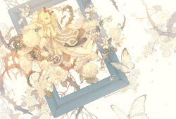 Rule 34 | 1girl, absurdres, alternate costume, beads, blonde hair, blunt bangs, braid, branch, briar rose (sinoalice), bug, butterfly, butterfly hair ornament, dress, gloves, hair ornament, high heels, highres, huge filesize, insect, looking at viewer, one eye closed, picture frame, senryoko, short hair, sinoalice, sketch, solo, thighhighs, thorns, yellow eyes, zettai ryouiki