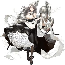 Rule 34 | 1girl, apron, azur lane, black footwear, black thighhighs, breasts, charybdis (azur lane), closed mouth, clothing cutout, elbow gloves, frilled apron, frills, full body, gloves, high heels, highres, hougu souji, large breasts, looking at viewer, maid apron, maid headdress, official art, one eye closed, sideboob, smile, solo, thighhighs, transparent background, underboob cutout, waist apron, white apron, white gloves