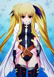 Rule 34 | 1girl, :3, :p, blonde hair, cape, fate testarossa, fate testarossa (blaze form), fate testarossa (lightning form) (2nd), gloves, highres, leotard, lyrical nanoha, magical girl, mahou shoujo lyrical nanoha, mahou shoujo lyrical nanoha a&#039;s, mahou shoujo lyrical nanoha the movie 2nd a&#039;s, red eyes, solo, tappa (esperanza), thighhighs, tongue, tongue out, twintails