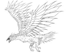 absurdres beak bird bird_wings commentary_request feathered_wings flying greyscale highres i_became_an_evolving_space_monster jaehyeon_lee korean_commentary monochrome monster mother_of_the_sky no_humans official_art open_mouth second-party_source simple_background talons white_background wings