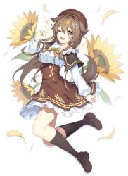 Rule 34 | 1girl, :3, :d, animal ears, arm up, bone hair ornament, bow, bowtie, braid, breasts, brown eyes, brown footwear, brown hair, capelet, cartoon bone, center frills, dog ears, dog girl, dog tail, fangs, floral background, flower, frilled skirt, frills, full body, hair between eyes, hair ornament, hairclip, hat, high-waist skirt, hololive, inugami korone, inugami korone (street), jumping, liem (zero854), loafers, long hair, looking at viewer, medium breasts, one eye closed, open mouth, pleated skirt, red skirt, shirt, shoes, side braid, skin fangs, skirt, smile, socks, solo, sunflower, tail, transparent background, twin braids, v, virtual youtuber, white background, white shirt, yellow bow, yellow bowtie
