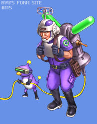 Rule 34 | 1boy, backpack, bag, boots, creature, full body, gloves, goggles, helmet, lamp, male focus, ryu (ryu&#039;s form site), solo, standing, string