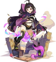 Rule 34 | 1girl, ahoge, apple, artist request, asymmetrical legwear, aura, bandaged hand, bandeau, belt, black cloak, black footwear, black ribbon, black shorts, black thighhighs, blush, bone, boots, box, bracelet, breasts, brown hair, choker, cloak, dagger, dine (world flipper), earrings, fang, female focus, food, food bite, fruit, full body, gold, gold trim, green panties, grey thighhighs, hair intakes, hand up, happy, high heels, highleg, highleg panties, highres, holding, holding dagger, holding knife, holding weapon, hood, hooded cloak, jewelry, knife, looking at viewer, market stall, medium breasts, mismatched legwear, navel, non-web source, official art, open mouth, outdoors, panties, red eyes, ribbon, sheath, short hair, short shorts, shorts, silhouette, smile, smoke, solo, spiked bracelet, spikes, stomach, tentacles, thighhighs, torn clothes, torn shorts, torn thighhighs, transparent, transparent background, two-sided cloak, two-sided fabric, underboob, underwear, v-shaped eyebrows, weapon, world flipper, yellow choker